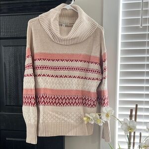 Medium FRYE and Co. Cream Pink and Red Cowl Neck Sweater Size M
